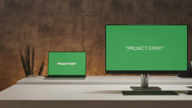 Modern workspace with computer and accessories daytime view
