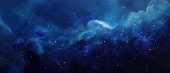 Celestial abstract: deep blue nebula with silver trails