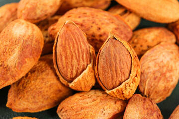 Fresh Almonds in Shells Close-Up - Natural Nuts Food Photography
