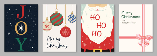 Christmas card set. Merry Christmas and Happy New Year greeting cards, background, banner, poster, cover. Vector illustration.