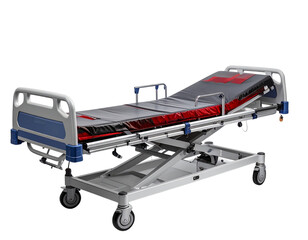 Angled Emergency Stretcher with ECG Line Overlay, Medical Infographic Style, Isolated PNG