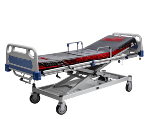 Angled Emergency Stretcher with ECG Line Overlay, Medical Infographic Style, Isolated PNG