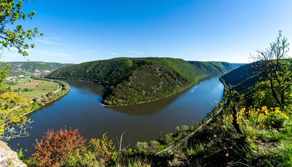 Magnificent Vista of a Verdant River Valley Under a Clear Blue Sky