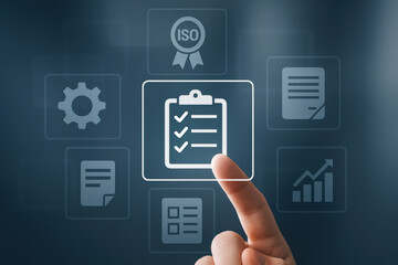 Checklist icon with finger pointing on digital interface for task management
