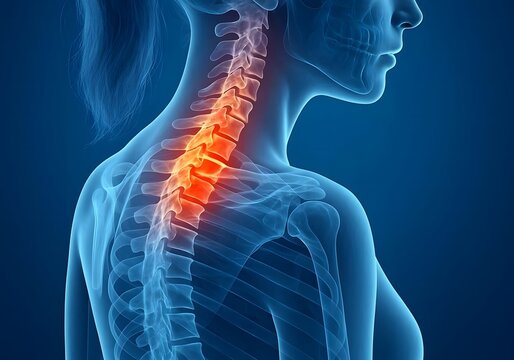 woman spinal cord misalignment or slipped disc - Medical X Ray 3D Illustration with blue background