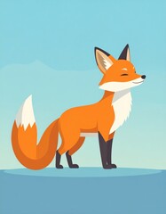 Obraz premium A vibrant, cartoon-style fox stands confidently against a blue background, showcasing its striking orange fur and playful demeanor.