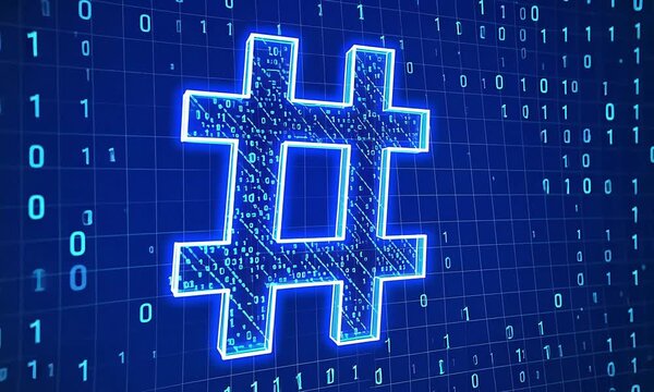 Hashtag symbol on digital background