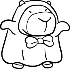 Cartoon Capybara Dressed as a Ghost hand drawn line art black and white coloring