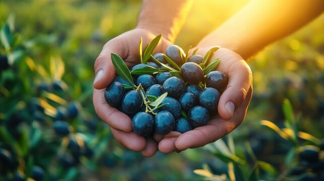 Hands Holding Freshly Picked Olives in Olive Grove