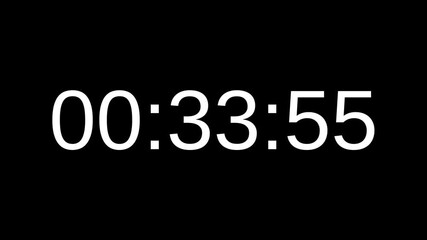 Countdown timer from 34 minute to 33 minute with white number on black background. Countdown timer for deadline reminders, time management concepts, and scheduling