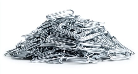 Pile of metallic paperclips