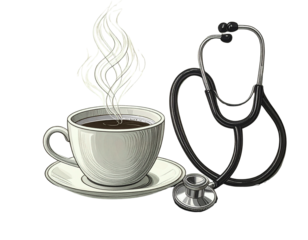 Minimal Line Art Stethoscope with Coffee Cup Icon, Modern Medical Illustration, Isolated PNG