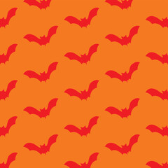 Halloween Pattern with Red Bats on an Orange Background, perfect for Halloween themes, decorations, and designs.