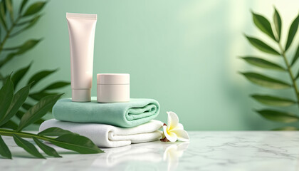 Luxury Spa Skincare Products and Soft Towels.