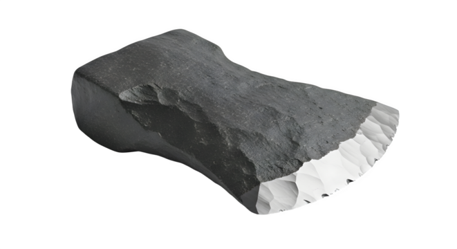 Stone age axe tool isolated on transparent background, a prehistoric artifact used as a weapon for hunting and survival in ancient civilizations