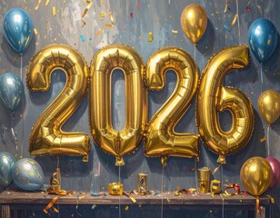 2026年を祝う装飾バルーン文字