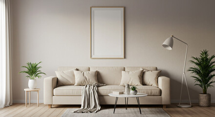 Modern Living Room Interior Design with Sofa and Plants.