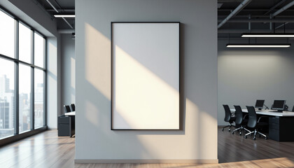 Modern Office Interior With Blank Poster Mockup.