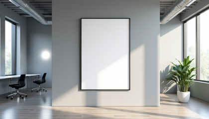 Modern Office With Blank Poster Mockup.