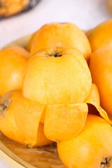 Fresh Panzhihua Loquat Fruit Slices Display in Wooden Bowl - Five Star Quality Chinese Produce