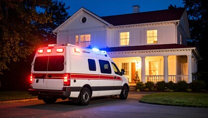 Emergency Vehicle Outside House Night