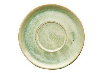 Empty ceramics plates, Classic green plate , View from above isolated on white background with clipping path    