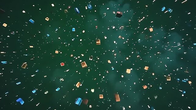 Explode pixel glitch screen effects burst across the digital landscape, pixel fragments scattering chaotically over a consistent green background, ideal for advanced editing workflows.