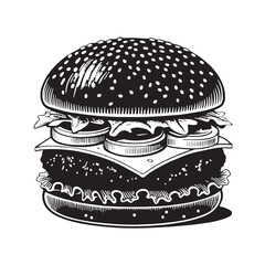 black burger Silhouette Vector, High Quality Illustration on White Background