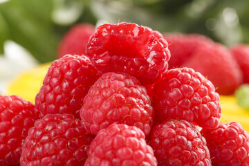 Fresh Red Raspberries Close-Up with Natural Bokeh Background - Healthy Organic Berry Fruit