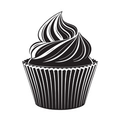 black Cupcake Wrapper Silhouette Vector, High Quality Illustration on White Background