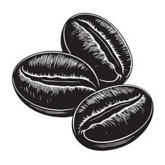 black Coffee Beans Closeup Silhouette Vector, High Quality Illustration on White Background