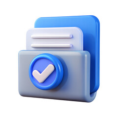 3D Icon of a business contract folder with glowing approval stamp symbolizing legal agreements