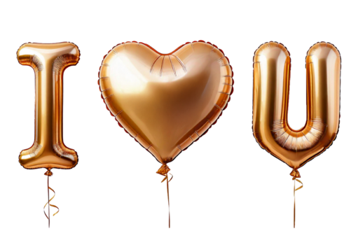 Beige balloons with the inscription I love you isolated on transparent or white background