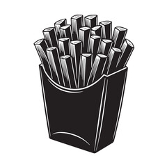 black french fries Silhouette Vector, High Quality Illustration on White Background