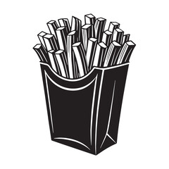 black french fries Silhouette Vector, High Quality Illustration on White Background