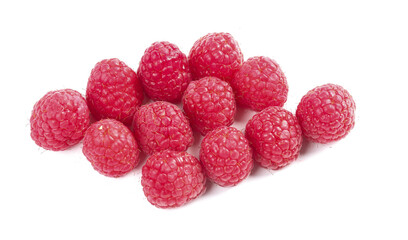 Fresh Red Raspberries on White Background - Healthy Berry Fruit