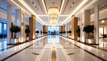 Luxurious hotel lobby showcasing refined elegance, architecture, and opulence, indoors