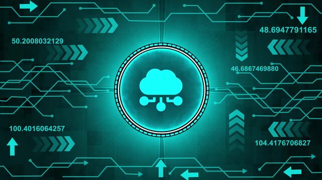 Cloud technology concept for data management system, online database storage, networking and internet service. Cloud computing server mobile  storage symbol digital concept. 4k video animation. 