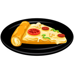 Pizza Slice on Black Plate Illustration