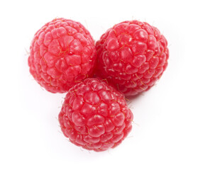 Fresh Red Raspberries on White Background - Healthy Organic Fruit