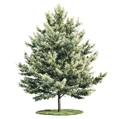 Obraz premium A Mature Deciduous Tree With Green Foliage Stands On A Circular Patch Of Grass Against A Transparent Background