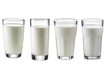 Collection Glass milk on transparent or white background