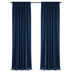 A Pair of blue Velvet Curtains Draped Elegantly Against, isolated on white background, PNG format.