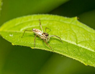 A small spider on a vibrant green leaf