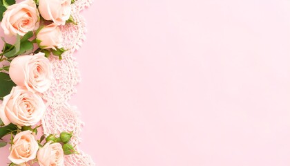 Soft Pink Roses and Lace Border on a Pastel Background.