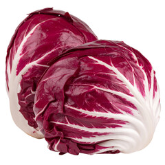 Radicchio Harvest Isolated On White Background: Showcasing two radiant heads of radicchio, the vibrant image invites the eye to explore the crisp textures.