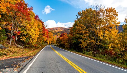 Autumn road through colorful forest