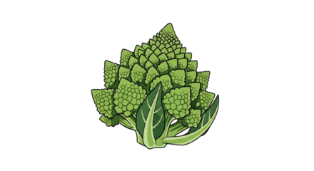 Illustration of Green Romanesco Broccoli on Transparent Background