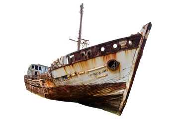 Old shipwreck isolated on transparent or white background
