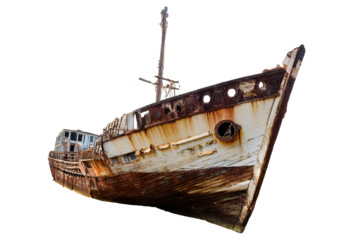 Old shipwreck isolated on transparent or white background